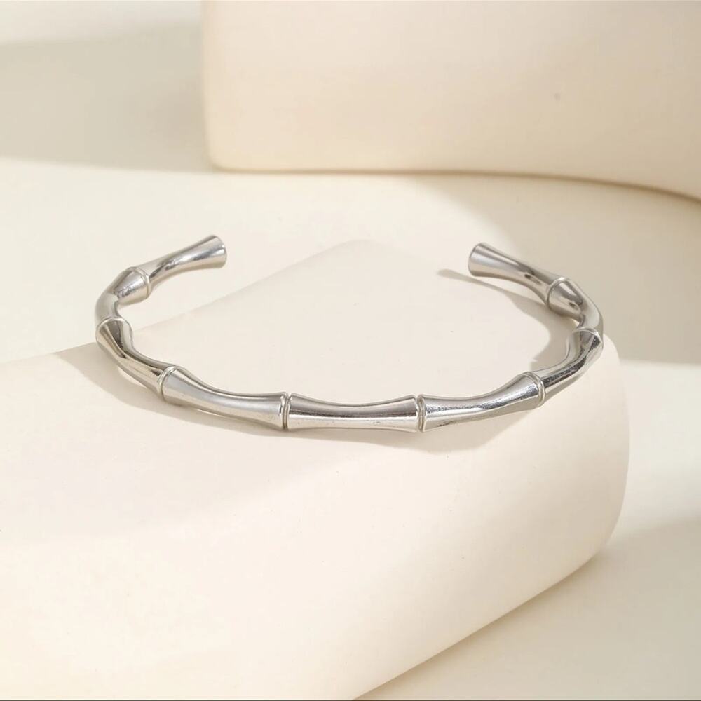 Silver Plated Bamboo Cuff Bangle Bracelet